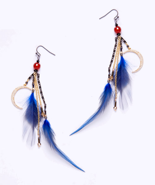 earrings - Nakamol Feather and Moon Charms Earrings in Cobalt - Girl Intuitive - Nakamol -