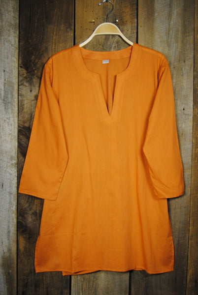 Tunic - Solid Colors Cotton Tunic Tops - Girl Intuitive - Nusantara - S / Orange