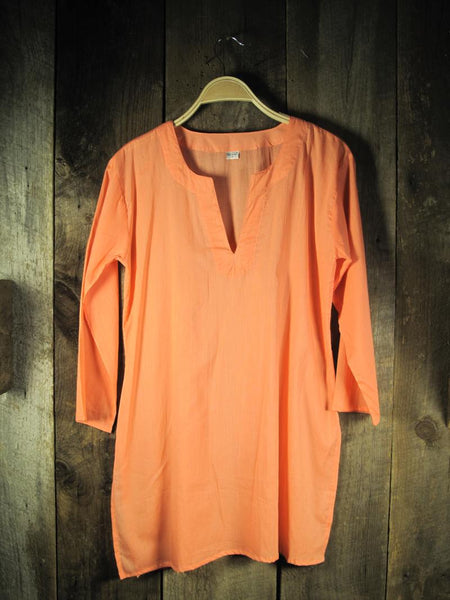 Tunic - Solid Colors Cotton Tunic Tops - Girl Intuitive - Nusantara - S / Light Orange