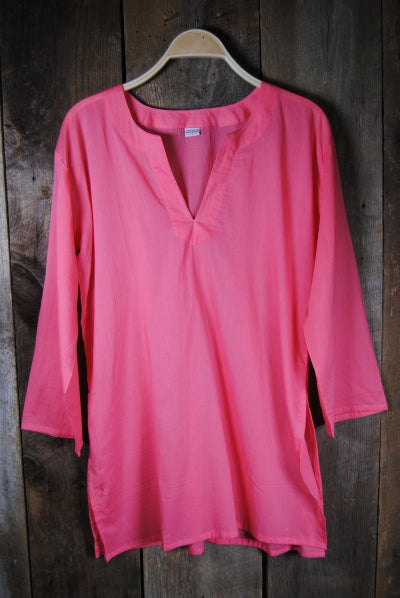 Tunic - Solid Colors Cotton Tunic Tops - Girl Intuitive - Nusantara - S / Pink