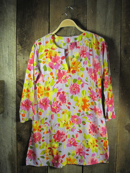 Tunic - Nusantara Cotton Tunic in Spring Flowers - Girl Intuitive - Nusantara -