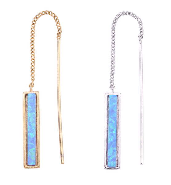 earrings - Opal Stone Bar Thread Through Earrings - Girl Intuitive - Island Imports -