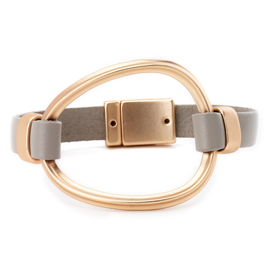 bracelet - Oval Cuff Leather Bracelet - Girl Intuitive - Island Imports - Gold
