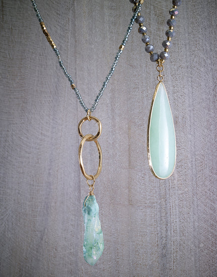 Necklace - Drop Mint Agate Stone Pendant Necklace - Girl Intuitive - Island Imports -