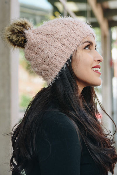 hat - Mohair Knit Pom Beanie - Girl Intuitive - Leto - One Size / Pink