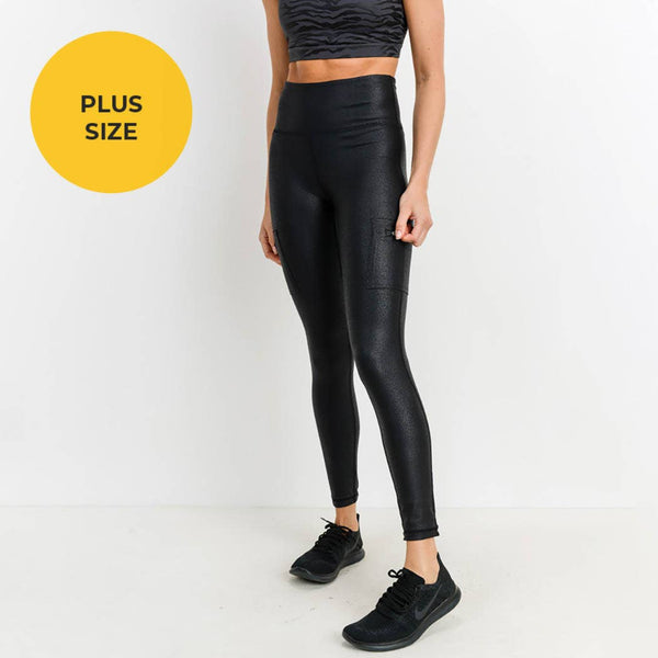 Leggings - Mono B Plus Size Triple Zippered Pocket Foil Leggings - Girl Intuitive - Mono B -