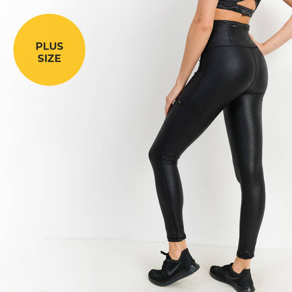 Leggings - Mono B Plus Size Triple Zippered Pocket Foil Leggings - Girl Intuitive - Mono B -