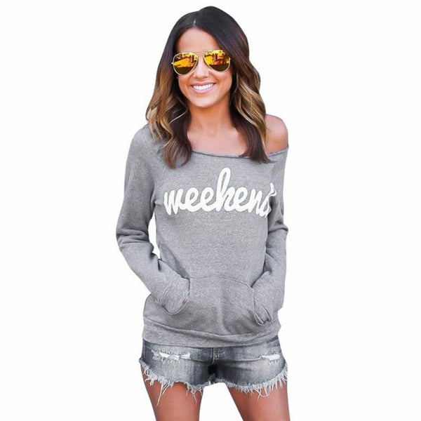 Shirts - Women's Weekend Printed Letters Sweatshirt - Girl Intuitive - Girl Intuitive - Gray / M