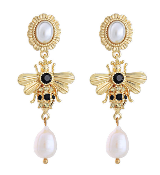 earrings - Queen Bee Pearl Drop Earrings - Girl Intuitive - Girl Intuitive -