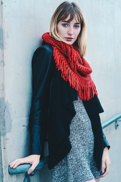 Scarves - Chenille Tassel Infinity Scarf - Girl Intuitive - Leto - Red