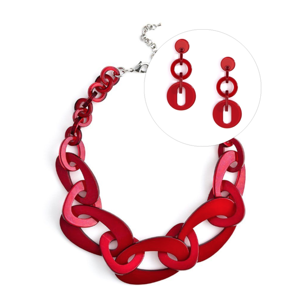 Necklace - Mod Resin Jewelry Set in Red - Girl Intuitive - Zenzii -