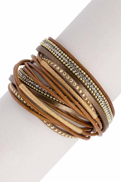 bracelet - SAACHI Flaunt Rhinestone Leather Wrap Bracelet - Girl Intuitive - SAACHI -