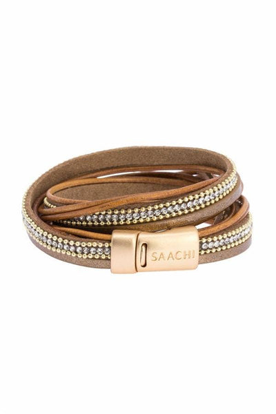 bracelet - SAACHI Flaunt Rhinestone Leather Wrap Bracelet - Girl Intuitive - SAACHI -