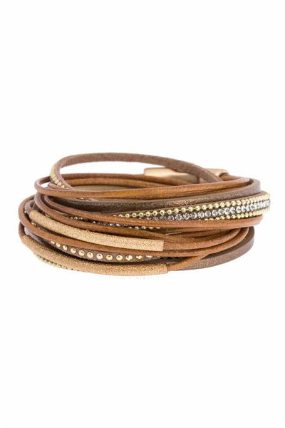 bracelet - SAACHI Flaunt Rhinestone Leather Wrap Bracelet - Girl Intuitive - SAACHI -