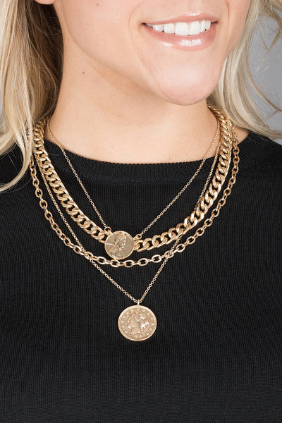 Necklace - Saachi Sikka Coin Layered Chain Necklace - Girl Intuitive - SAACHI -