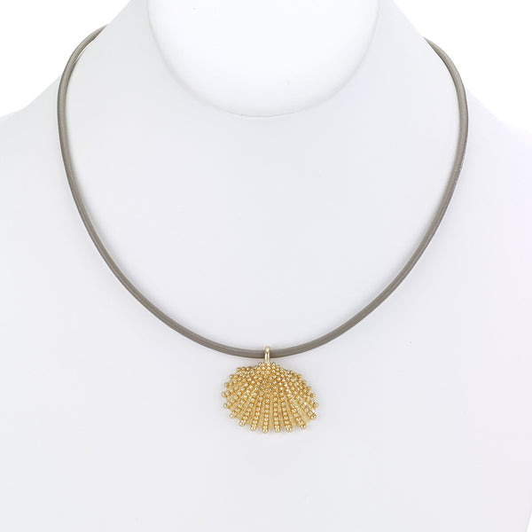 Necklace - Scallop Shell Charm Short Leather Necklace - Girl Intuitive - Island Imports - Gold