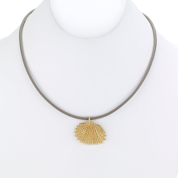 Necklace - Scallop Shell Charm Short Leather Necklace - Girl Intuitive - Island Imports - Gold