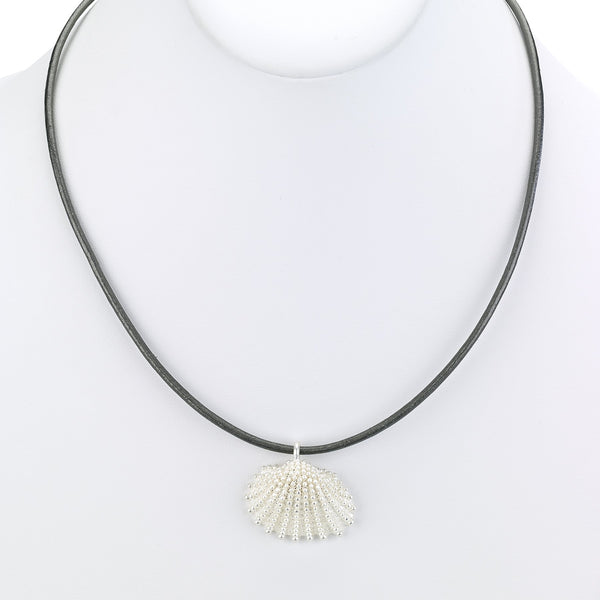 Necklace - Scallop Shell Charm Short Leather Necklace - Girl Intuitive - Island Imports - Silver