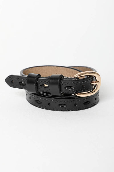 Belt - Scallop Skinny Leather Belt - Girl Intuitive - Leto - One Size / Black
