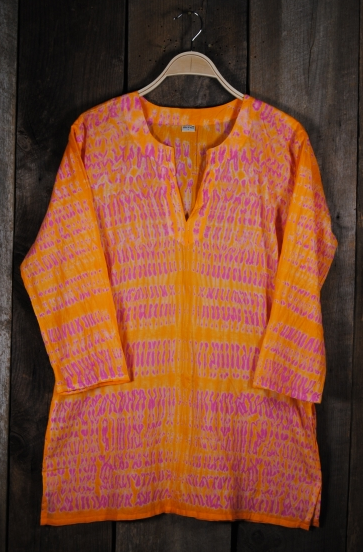 Tunic - Shibori Dyed Cotton Tunic Top Orange - Girl Intuitive - Nusantara -