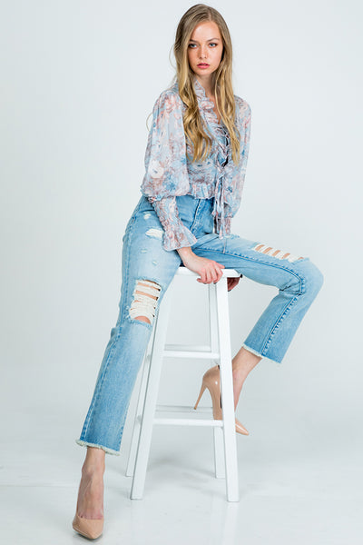 Jeans - Special A Distressed High Rise Mom Jeans - Girl Intuitive - Special A -