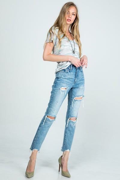 Jeans - Special A Distressed High Rise Mom Jeans - Girl Intuitive - Special A -