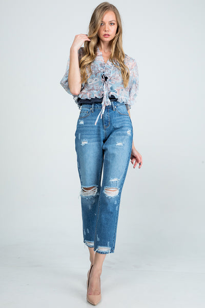Jeans - Special A Mid Rise Distressed Mom Jeans - Girl Intuitive - Special A -