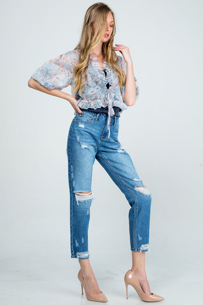 Jeans - Special A Mid Rise Distressed Mom Jeans - Girl Intuitive - Special A -