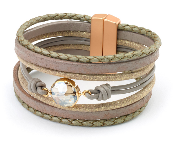 bracelet - Stone Centerpiece Leather Bracelet - Girl Intuitive - Island Imports -