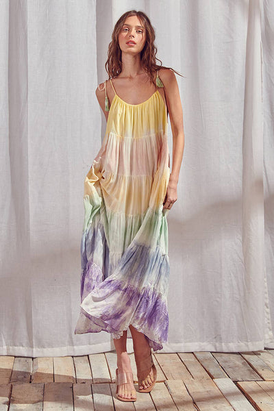 Dresses - Storia Rainbow Tie-dye Color Block Maxi Dress - Girl Intuitive - Storia -