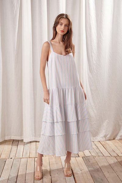 Dresses - Storia Pastel Color Striped Midi Dress - Girl Intuitive - Storia -