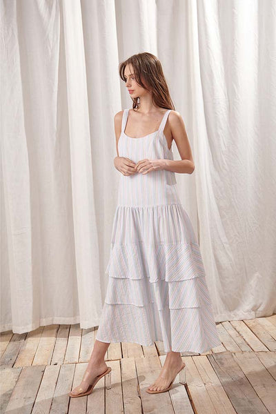 Dresses - Storia Pastel Color Striped Midi Dress - Girl Intuitive - Storia -