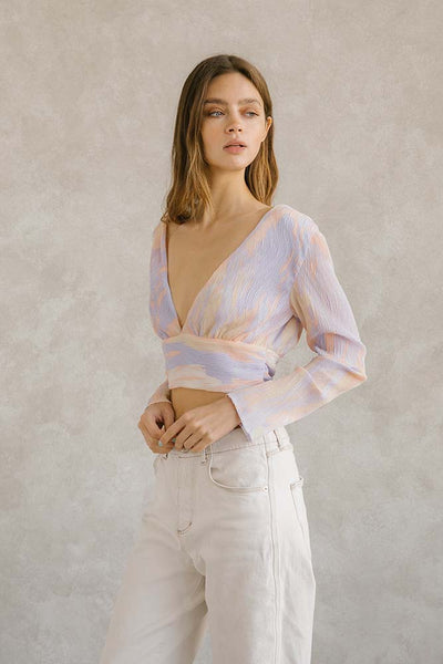Top - Storia Pastel Multi-color and Crepe Cropped Top - Girl Intuitive - Storia -