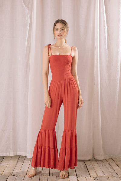 Jumpsuit - Storia Solid Color Wide-Leg Jumpsuit - Girl Intuitive - Storia - S / Red
