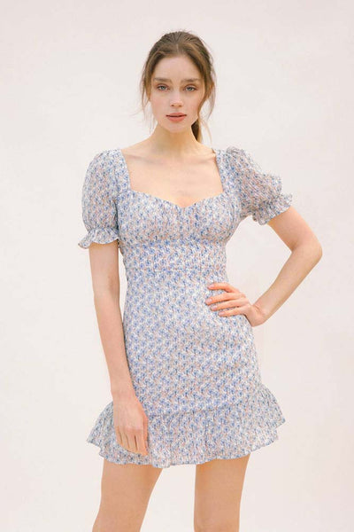 Dresses - Storia Textured Floral Print Mini Dress - Girl Intuitive - Storia -
