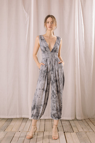 Jumpsuit - Storia Tie-Dye Deep V-Neck Romper - Girl Intuitive - Storia -