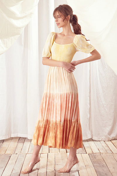Dresses - Storia Warm Multi-Colors Tie-Dye Midi Dress - Girl Intuitive - Storia -