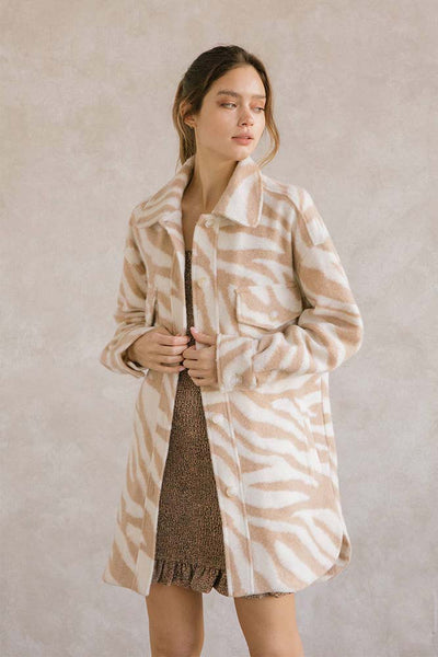 Coat - Storia Zebra Print Long Body Coat - Girl Intuitive - Storia -