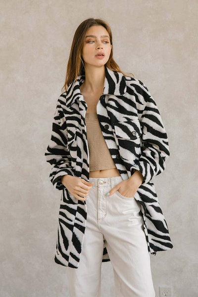 Coat - Storia Zebra Print Long Body Coat - Girl Intuitive - Storia -