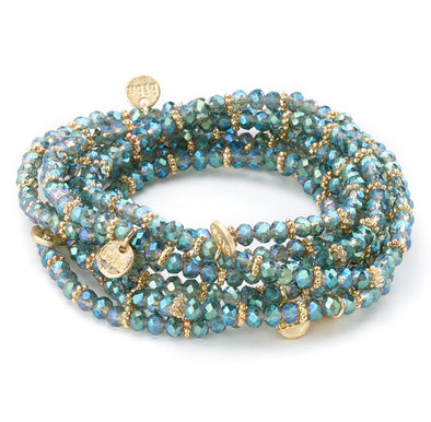 bracelet - Stretch Beaded Bracelet with Gold Charms - Girl Intuitive - Island Imports - Blue