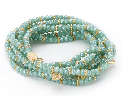 bracelet - Stretch Beaded Bracelet with Gold Charms - Girl Intuitive - Island Imports - Green