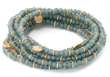 bracelet - Stretch Beaded Bracelet with Gold Charms - Girl Intuitive - Island Imports - Grey