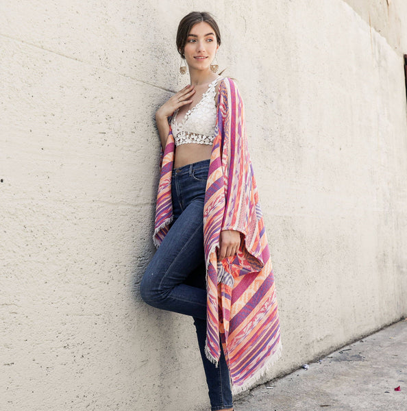 Kimono - Geometric Stripe Jacquard Kimono - Girl Intuitive - Leto -