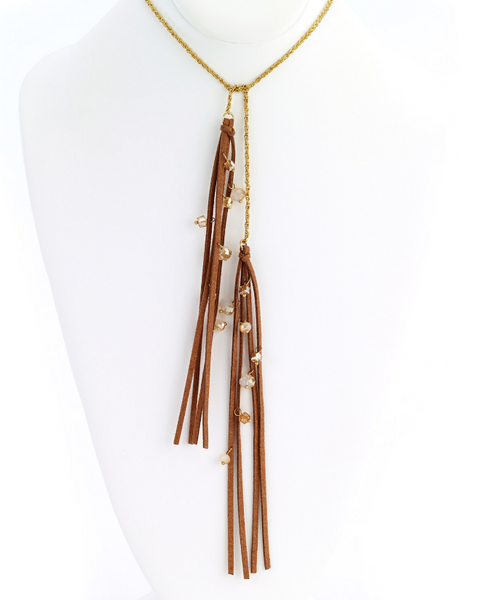 Necklace - Suede Tassel Lariat Necklace - Girl Intuitive - Island Imports -
