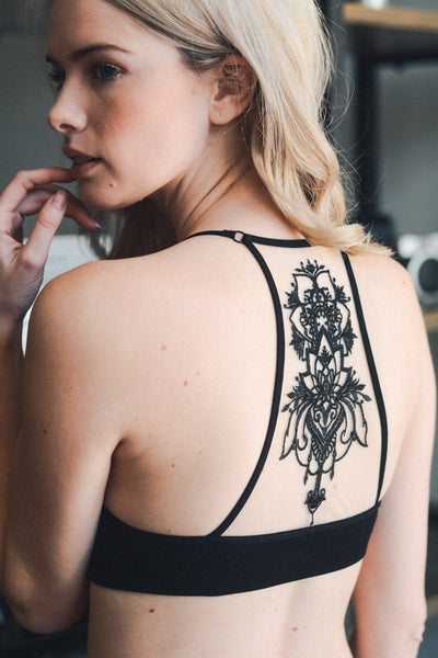 Bralette - Tattoo Mesh Racerback Bralette - Girl Intuitive - Leto - XS/S / Black