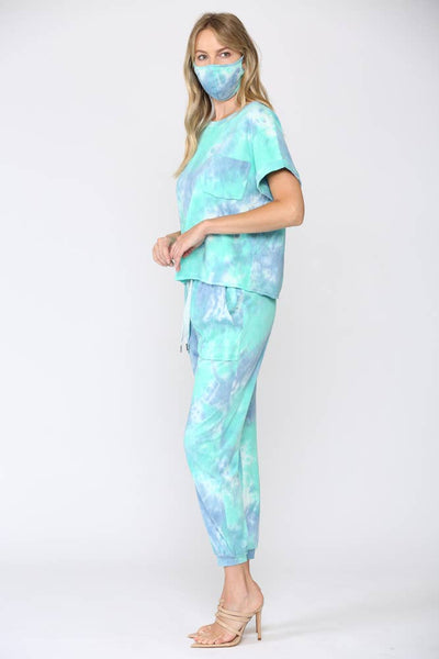 Pants - Tie Dye Lounge Wear 3 Piece Set Matching Mask - Girl Intuitive - Fate -