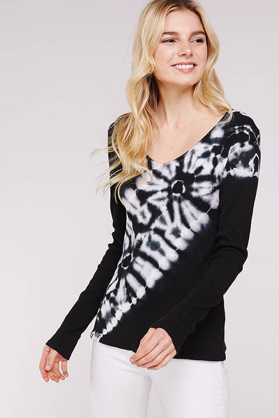 Top - Tie-Dye Black and White Thermal Sweater - Girl Intuitive - Urban X -