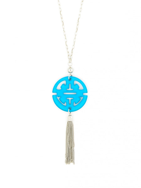Necklace - Travel Tassel Long Necklace in Silver - Girl Intuitive - Zenzii - Light Blue