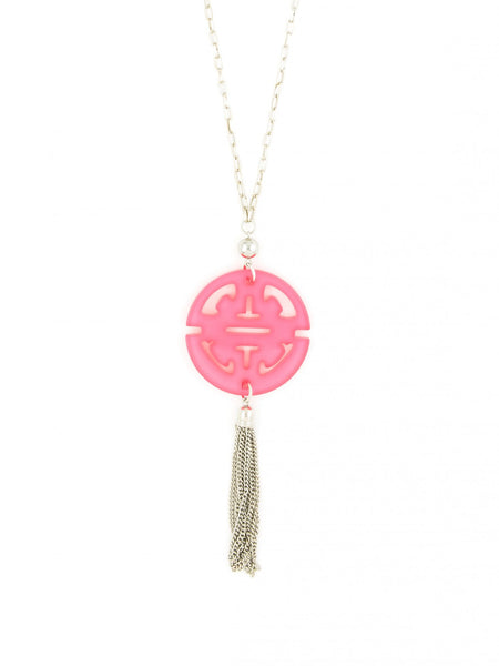 Necklace - Travel Tassel Long Necklace in Silver - Girl Intuitive - Zenzii - Pink