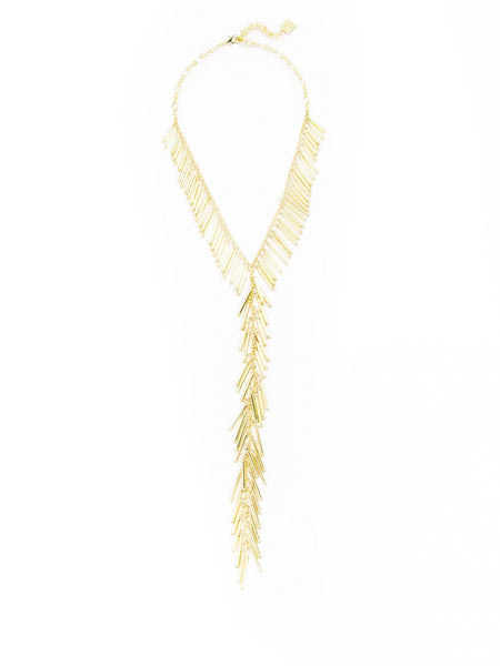 Necklace - Tubular Y-Shape Long Necklace - Girl Intuitive - Zenzii - Gold
